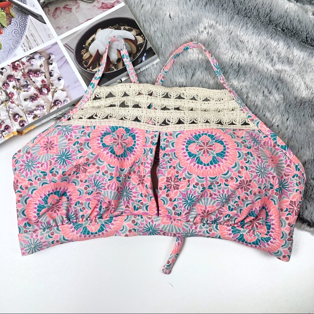 Xhiliration high neck crochet bikini top